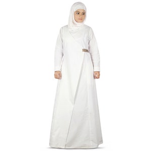 MyBatua Muslim Women White Cotton Abaya, Burqa, Trendy Traditional Hajj And Prayer Gown, Islamic Clothing, Jilbab, Jalabiya, AY-361 image 1