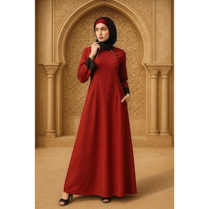 Maroon Kashibo Abaya: Dubai Style Islamic Gown with Hijab
