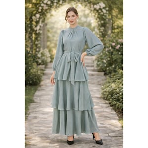 green blue bridesmaid dresses A Line V Neck Light Blue Chiffon Long Bridesmaid Dresses with Slit LD0 –  Lovedreamdress main image 1