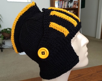 knitted knight hat, knitted knight helmet, acrylic, helmet, hat, costume sir knight, winter hat, knitted head dress