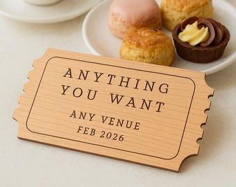 Personalised Gift Voucher, Concert Ticket, Keepsake Ticket, Personalised Voucher, Gift Ticket, Wooden Ticket, Memento Gig Ticket