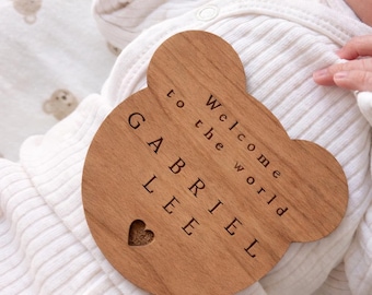 Welcome to the World Sign - Personalised Baby Arrival Sign - Teddy Bear Baby Decor - Baby Gift - Social Media Prop - Baby Name Plaque