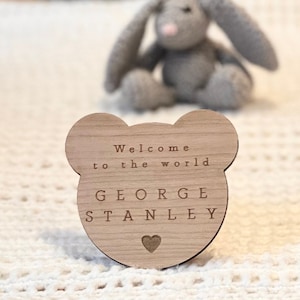 Welcome to the World Sign - Personalised Baby Arrival Sign - Teddy Bear Baby Decor - Baby Gift - Social Media Prop - Baby Name Plaque
