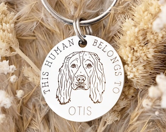 Dog Dad, Dog Mum, This Human Belongs To, Personalised Keyring, Dog Gift, Gift from Dog, Engraved Stainless Steel, Dog Lover