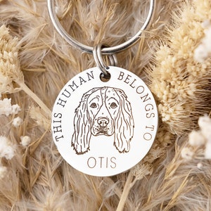Dog Dad, Dog Mum, This Human Belongs To, Personalised Keyring, Dog Gift, Gift from Dog, Engraved Stainless Steel, Dog Lover