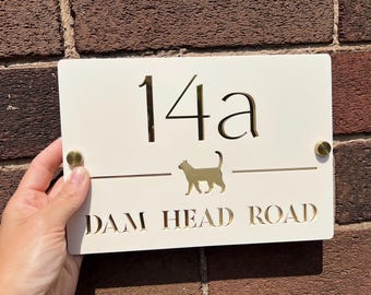 Acrylic House Sign with Cat, Door Sign, House Sign, Address Sign, New Home Gift, Sign For House, Number Sign, House Plaque, House Decor