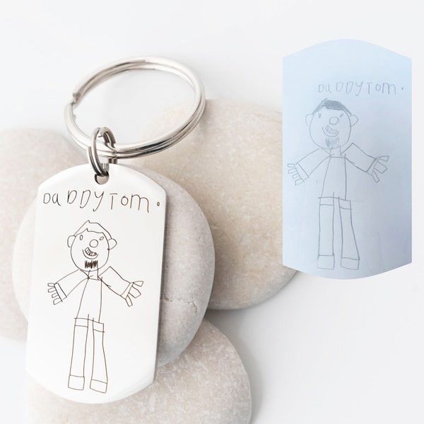 Drawing Keyring, Handwriting Gift, Christmas Gift, Gift for Dad, Custom Kids Drawing, Children's Drawing Keyring, Gift for her,Gift for Mum,