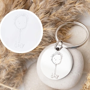 Benutzerdefinierte Kinder Zeichnung, Vatertagsgeschenk, Kinder Zeichnung Schlüsselanhänger, Geschenk für ihn, Geschenk für Papa, Geschenk für Opa, personalisierte Schlüsselanhänger