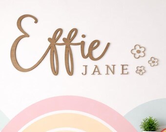 Personalised Cherry Veneer MDF Name Sign | Nursery, Kids Room Decor