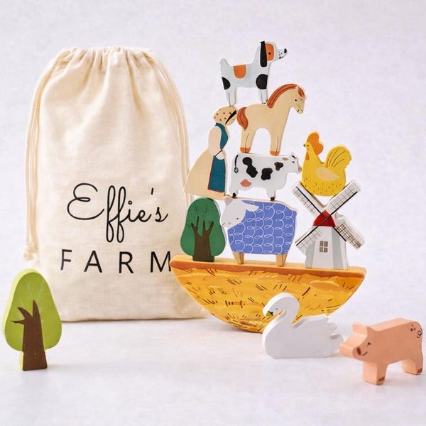Personalised Wooden Toy - Farm Stacker - Stacking Toy for Boys and Girls - Farm Toy - Children's Toy - Wooden Baby Toys - Gift for Toddler