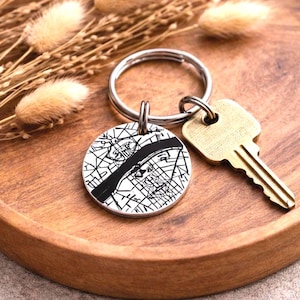 Personalised Map Keyring, Custom Location Date Time, Valentines Day Gift for Couples, Matching Keychain, Wedding, Anniversary Personalized