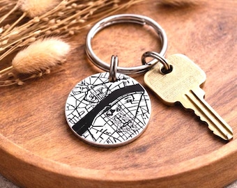 Personalised Map Keyring, Custom Location Date Time, Valentines Day Gift for Couples, Matching Keychain, Wedding, Anniversary Personalized