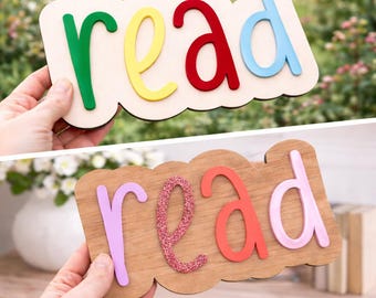 Wooden Acrylic Read Sign | Nursery Reading Corner Decor, Kids Room Wall Art