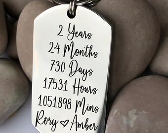 2 Year Anniversary Gift for Boyfriend - Girlfriend Gift - Personalised 2 Year Anniversary - Personalized 2 Year Keychain for Him