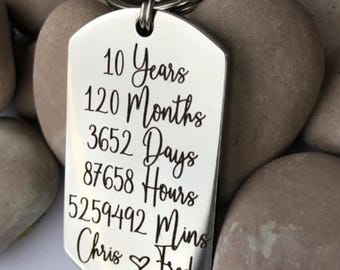10 Year Anniversary Gift - Anniversary Gift - Engraved Anniversary Keyring - Custom Mens Keychain - Engraved Keyring - Tin Anniversary