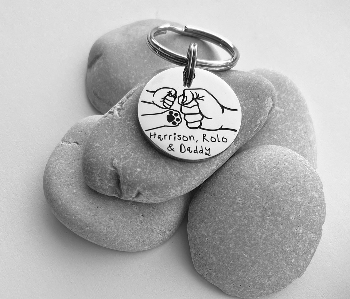 Fist Bump With Paw Personalized Keyring.