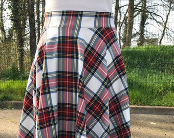 Red and white tartan skirt / Scottish fabric skirt / vintage retro style skirt / hand-stitched circle skirt / rockabilly skirt