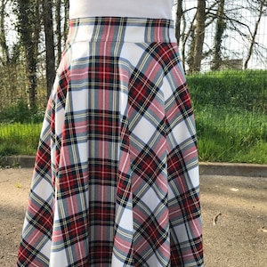 Red and white tartan skirt / Scottish fabric skirt / vintage retro style skirt / hand-stitched circle skirt / rockabilly skirt image 1