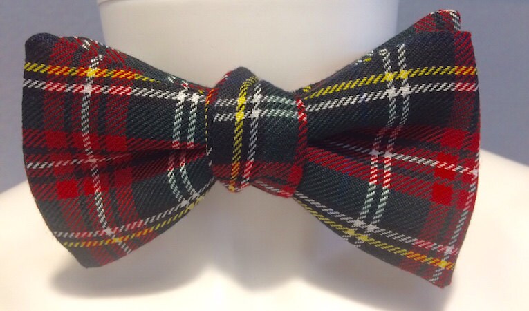 Authentic blue, red and yellow tartan bow tie