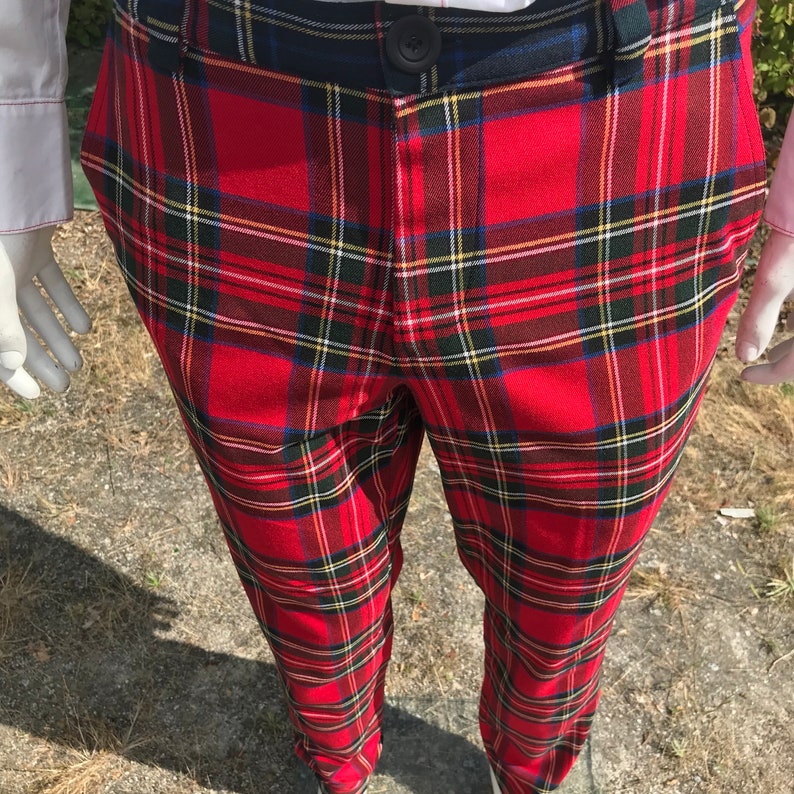 Men's Red Tartan Pants / Slim Fit Men's Pants / Men's Plaid Fabric Pants / Retro Style Men's