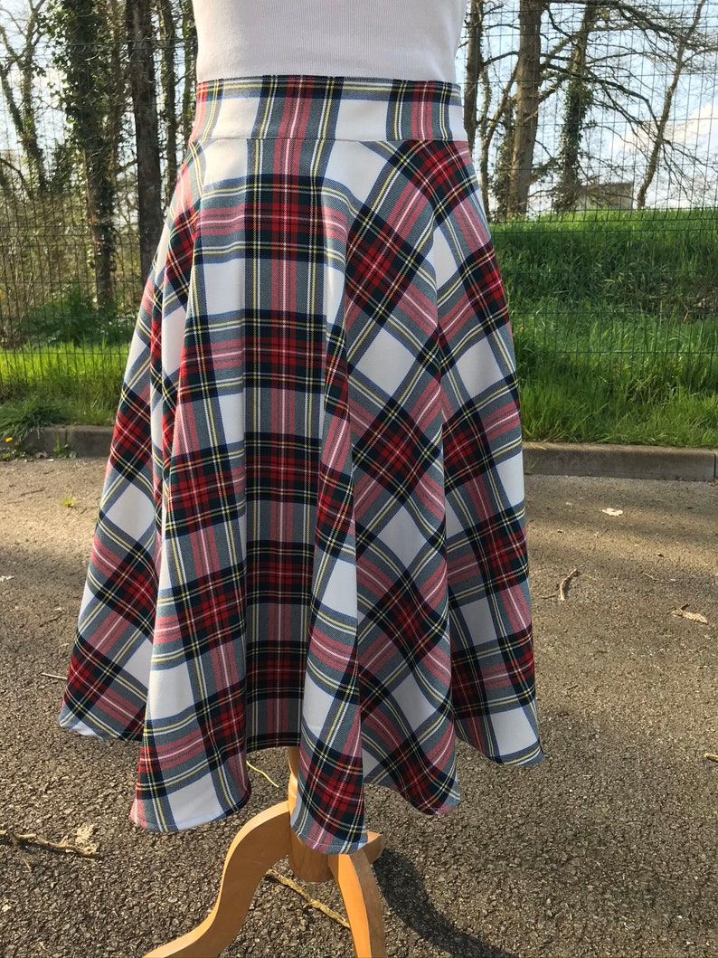 Red and white tartan skirt / Scottish fabric skirt / vintage retro style skirt / hand-stitched circle skirt / rockabilly skirt image 3