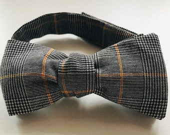 Authentic Prince of Wales fabric bow tie / hand-sewn knotted bow tie / checkered fabric bow tie unique model