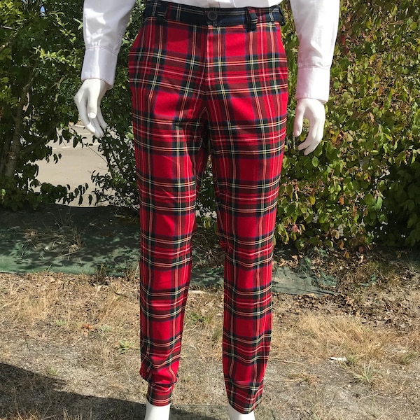 Pantalon homme tartan rouge / pantalon homme coupe slim / pantalon homme tissu écossais / pantalon homme style rétro