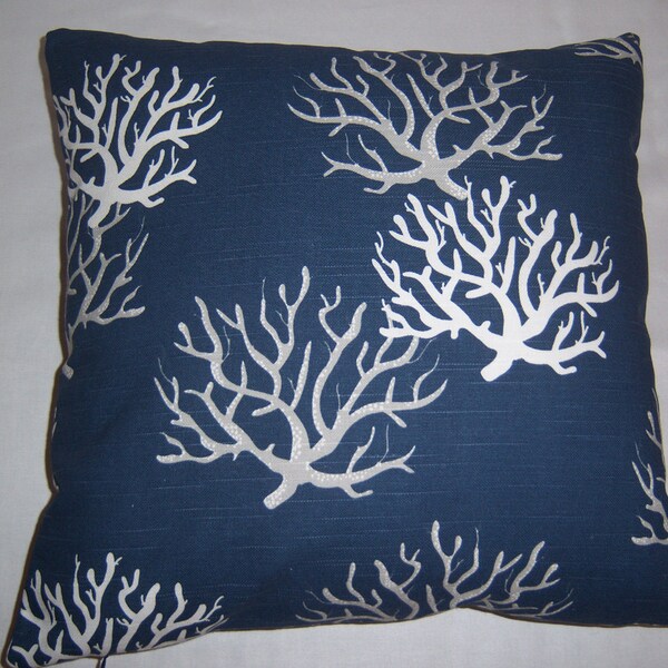 Pillow Cover  18 x 18, Premier Print, Sea Life Coral Print in Navy & White