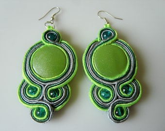 Soutache/sutasz/braccialli earrings - green and grey