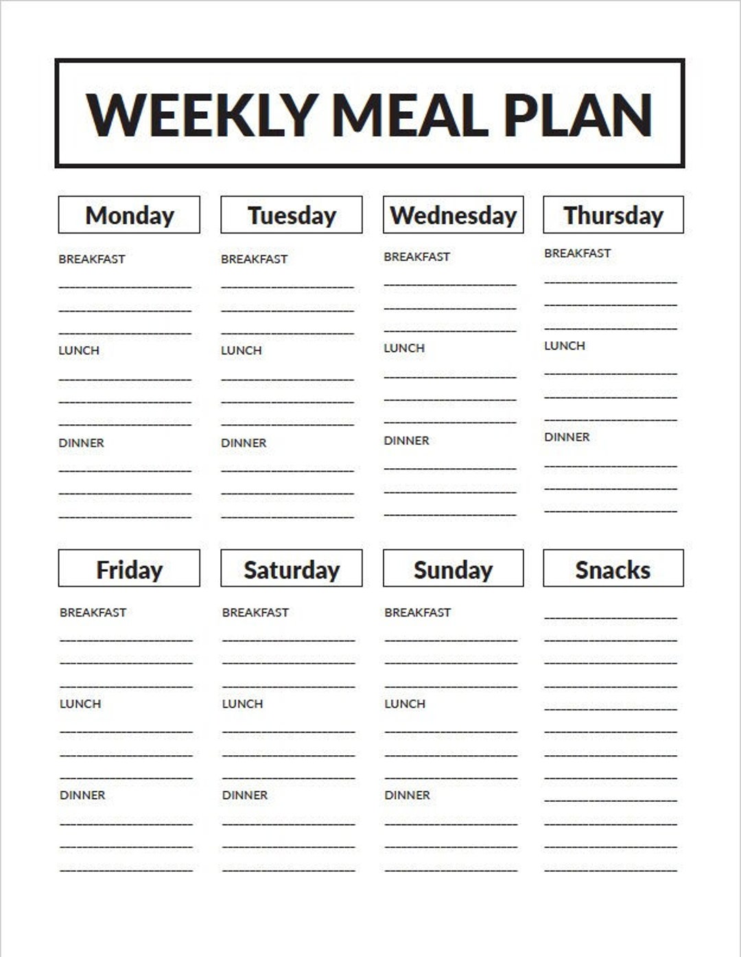Weekly Meal Planner Etsy Weekly Meal Planner Etsy