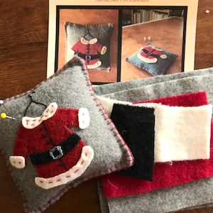 Santa Suit Pincushion kit for wool applique ;  Wool Kit and Pattern for Wool Pincushion