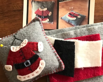 Santa Suit Pincushion kit for wool applique ;  Wool Kit and Pattern for Wool Pincushion