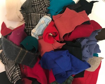 Felted Wool Applique Scrap Bag; 1 Gallon Bag of Felted Wool pieces for applique, fiber arts and rug hooking