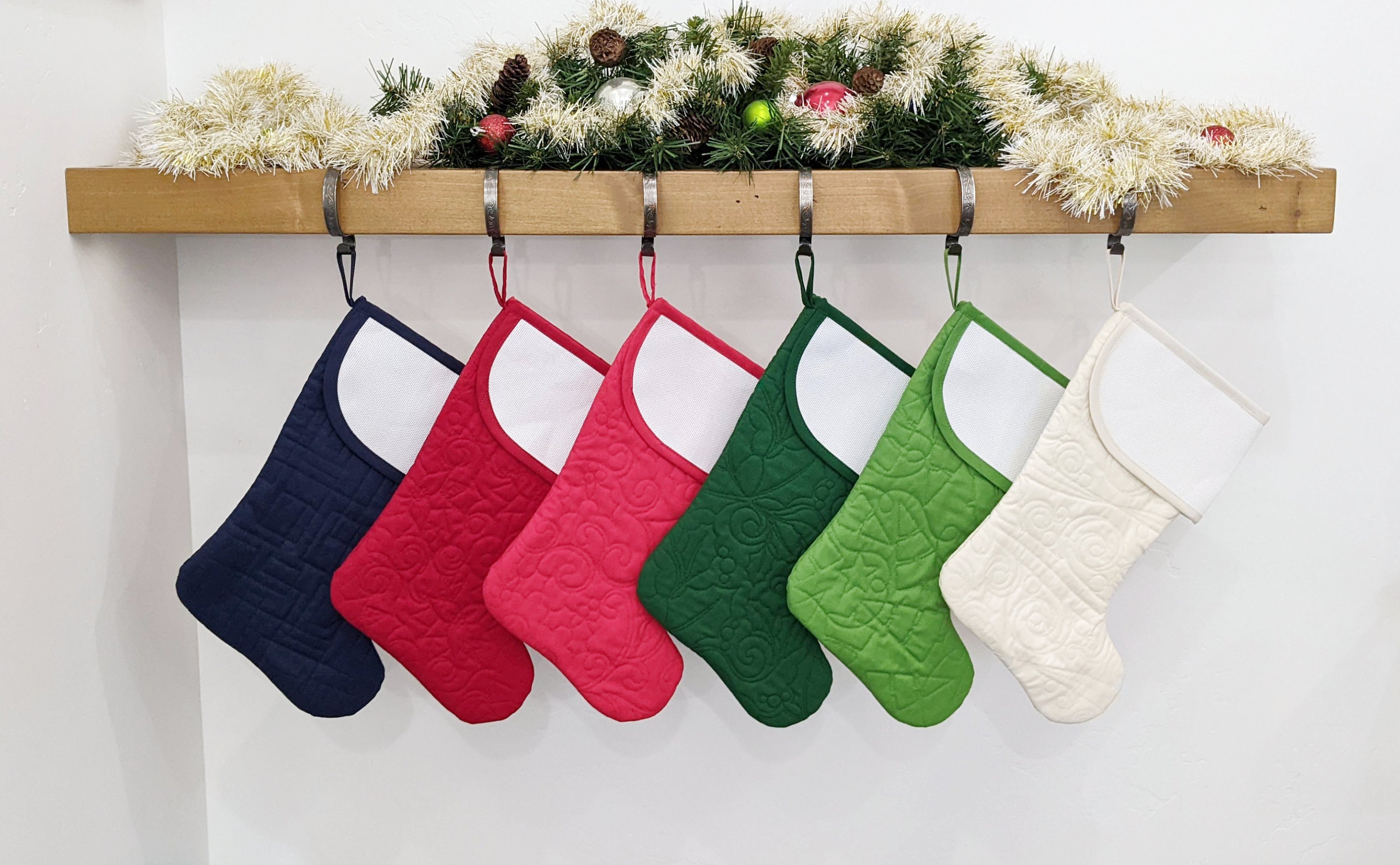 Quilted Christmas Stocking with Cross-Stitch-able Cuff | Solid Colors - CHARLES Style | Quilted and Fully Lined