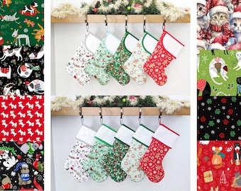 Christmas Stocking with BLANK Cross-Stitch Aida Cuff | You Pick Fabric | Dogs and Cats Set | Quilted and Fully Lined