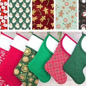 Christmas Stocking with BLANK Cross-Stitch Aida Cuff | You Pick Fabric | Santas Gingerbread Set | Quilted and Fully Lined