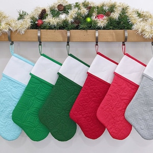 Custom Christmas Stocking with Cross-Stitch-able Cuff | Solid Colors - ORIGINAL Style | Quilted and Fully Lined | You Pick Colors