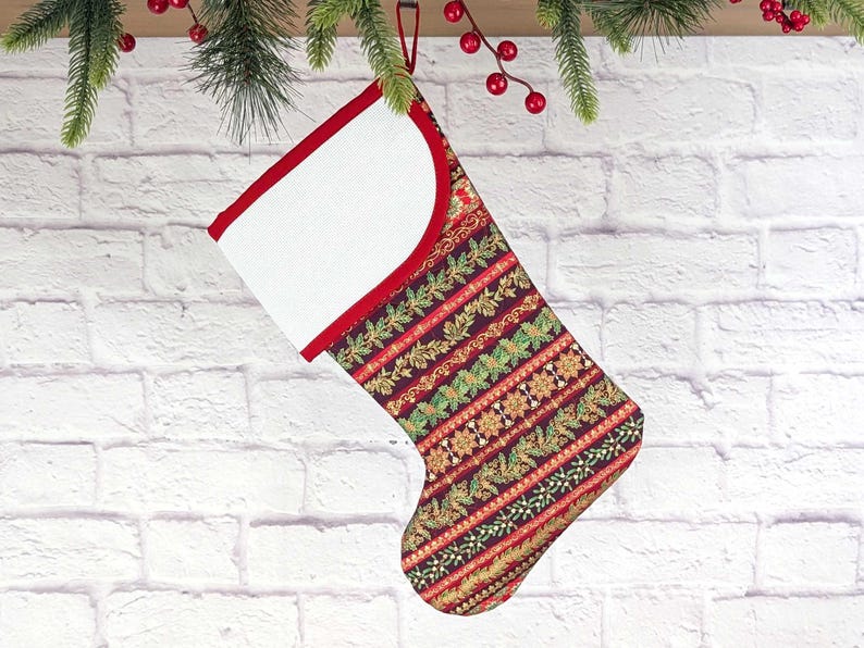 Cross Stitch-able Christmas Stocking With Blank Aida Cuff - Elegant Red ...