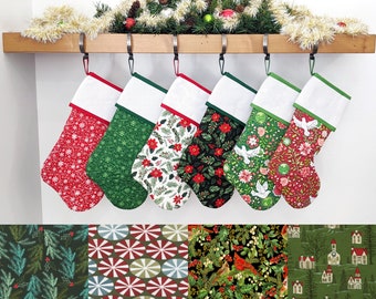 Christmas Stocking with Blank Cross-Stitch Cuff | You Pick Fabrics | Traditional Set | Quilted Fully Lined | ORIGINAL  Style