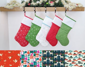 Christmas Stocking with Blank Cross-Stitch Cuff | You Pick | Retro Boho Bold Set | Quilted Fully Lined | ORIGINAL  Style