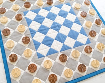 BLUE Kings Court Game Board | Super Checkers | Quilted Fabric Mat | Custom Personalized