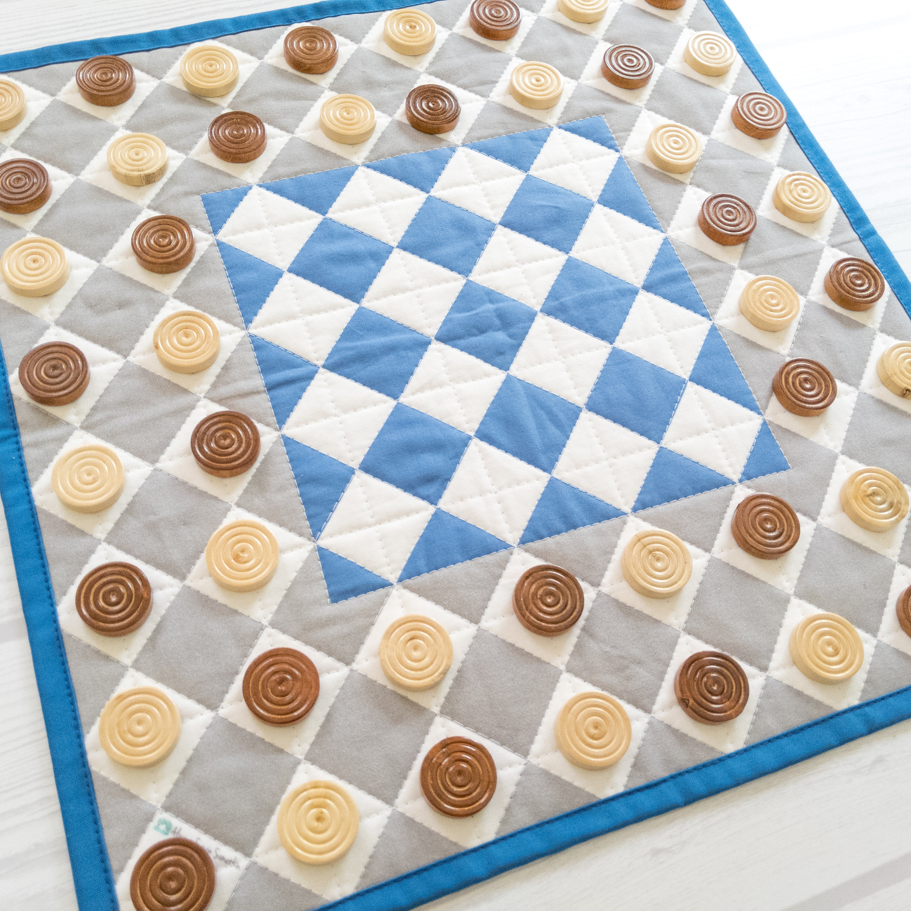 BLUE Kings Court Game Board Super Checkers Quilted Fabric Mat