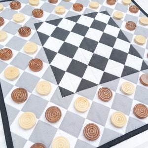 Tablero de juego Kings Court negro / Super Checkers / Tapete de tela acolchado / Personalizado