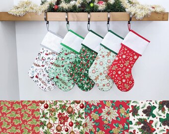 Christmas Stocking with Blank Cross-Stitch Cuff | You Pick Fabrics | Vintage Florals Set | Quilted Fully Lined | ORIGINAL  Style