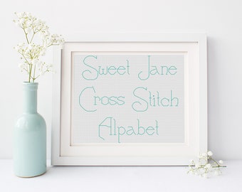 Cross Stitch Alphabet Pattern - Sweet Jane BACK STITCH Font | Counted Cross Stitch Letters Sampler | Easy Cross Stitch Chart | PDF Digital