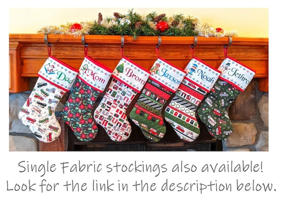 Set 3 of 3 Quilted Fully Lined You Pick Fabrics Striped or Patchwork Christmas Stocking with Blank Cross-Stitch Cuff