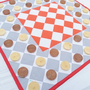 Tablero de juego RED Kings Court / Super Checkers / Tapete de tela acolchado / Personalizado