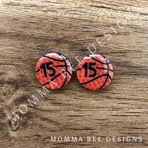 Pendientes de baloncesto personalizados, pendientes de botón de baloncesto, pendientes de mamá de baloncesto, pendientes de botón personalizados, número de camiseta, regalo de equipo, regalo de entrenador