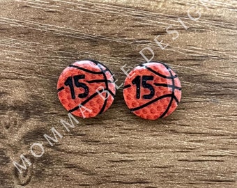 Personalized Basketball Earrings, B-Ball Stud Earrings,  Basketball Mom Earrings, Personalized Studs, Jersey Number, Team Gift, Coaches Gift