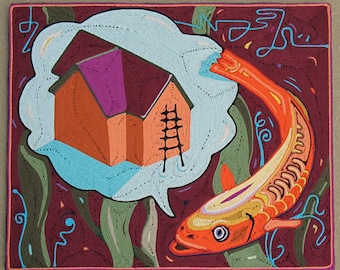 Original Yarn Painting: A House is Not a Home